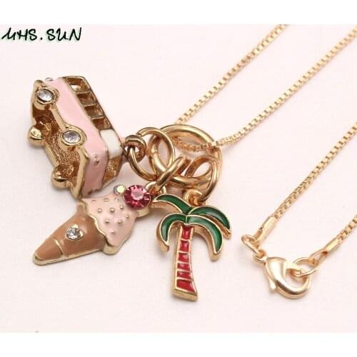 MHS.SUN New Kids Bus/Ice Cream/Coconut Tree Pendant Necklace Cute Design Girls Child Charm Chain Necklace Alloy Jewelry