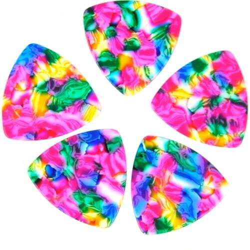 Lots of 100 pcs Rounded Triangle Big Size Medium 0.71mm Celluloid Guitar Picks Tie-dye