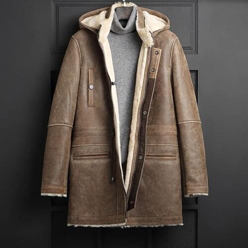 Mens Shearling Jacket Coat Mens Long Coat Mens Winter Warm Jacket