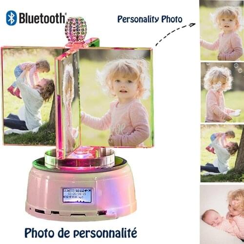 Personalized 4 Photo Rotate Windmill Light Lamp Bluetooth Music LED Night Light Photo Frame Gift for Valentines Day Birthday