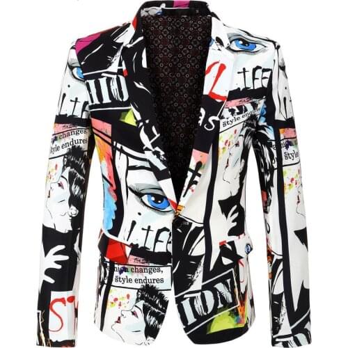 Hip Hot Suit Jacket Mens Fashion Print Blazer Design Plus Size Casual Male Slim Fit Suit Top Singer Custom