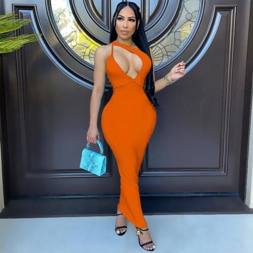 Inclined Shoulder Asymmetrical Long Party Dress Women Hollow Out Sleeveless Clubwear Dresses Elegant Backless Bandage Vestidos