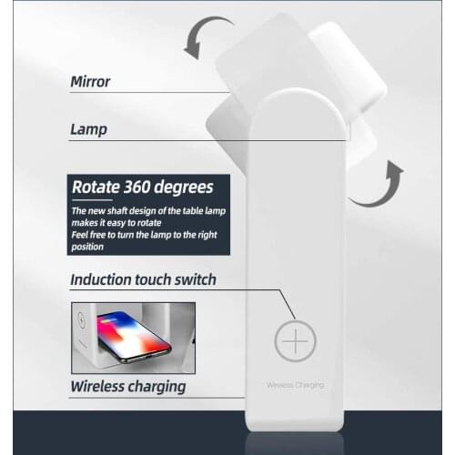 AAMASUN Wireless Chargers Stand 3 in 1 For iPhone 8 plus 11 pro max Samsung With Creativity LED Desk Lamp Touch Control Mirror