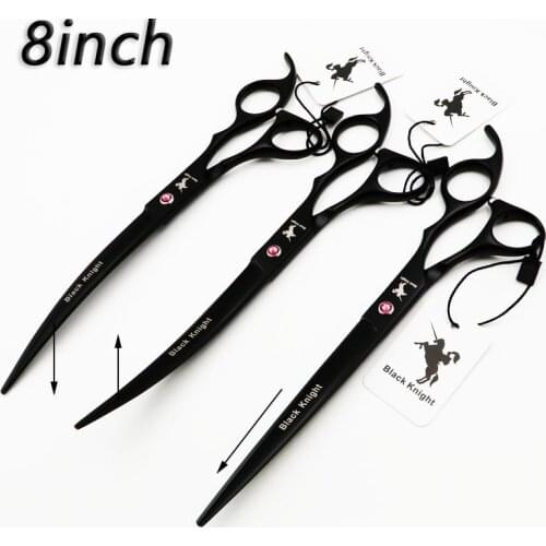 8.0 Inch Professional Pet Scissors For Dog Grooming Black Curved Right Left Hand Shears