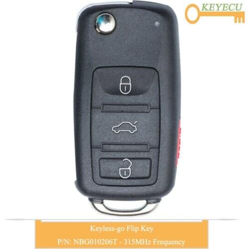 KEYECU Keyless-Go Prox Flip Remote Key for Volkswagen 2011 2012 2013 2014 2015 2016 2017, Fob 3+1 Buttons - 315MHz - NBG010206T