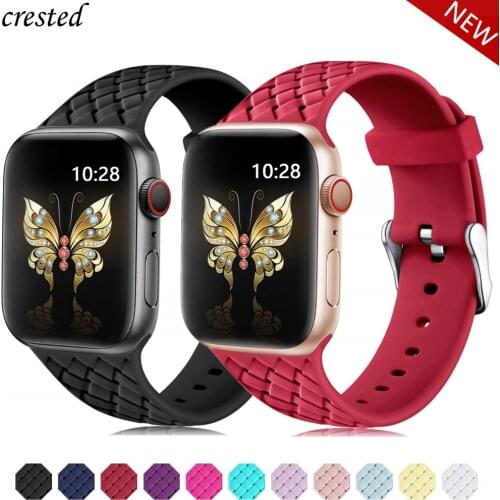 Silicone Strap for Apple watch 6 band 44mm 40mm series 5 4 3 2 SE Accessories Woven Pattern belt bracelet iWatch band 42mm 38mm