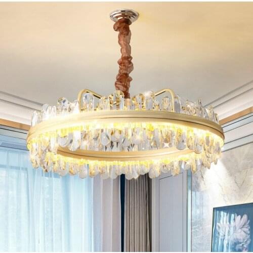 Living Room Luxury Modern E14 Led Pendant Light Lustre K9 Crystal Led Dimmable Pendant Lamp Gold Round Metal Hang Lamp Fixture