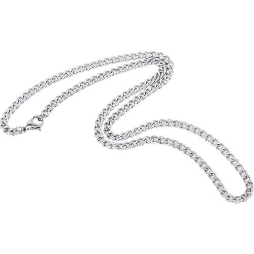 Steampunk 4mm Stainless Steel Curb Cuban Chain Necklace 20 Inches for Men/Women---Silver