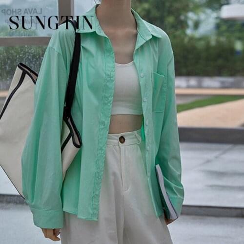 Sungtin Casual Thin Long Sleeve Shirts Blouse Women Korean Fashion Pocket Purple Shirt Sun Protection Outdoor Shirt Summer Green
