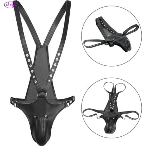 Leather Sexy Chastity Pants G Strings Sex Underwear for Men Harness Strapon Couple Tool Adult Bondage Games Products Erotic Toys