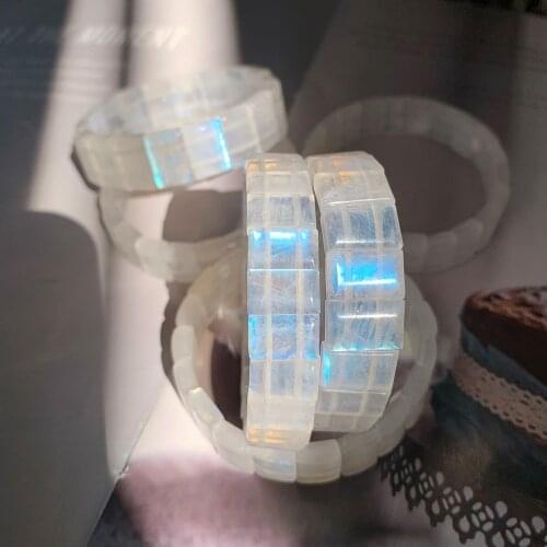 Genuine Natural Blue Light Moonstone Crystal Bracelet Bangle 14x10mm Clear Rectangle Beads Women Men Healing Genuine AAAAA
