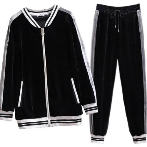 Plus Size 6XL 5XL 4XL 3XL 2XL Women Long Sleeves Clothes Sets 2 Pieces Tops And Pants Femme Black Velvet TrackSuit For Mujers