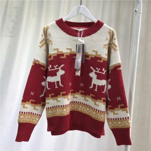 Ladies Christmas Elk Sweater Fall/Winter Long Sleeve Round Neck Knit Drop Shoulder Sweater Turtleneck Knit New 2021