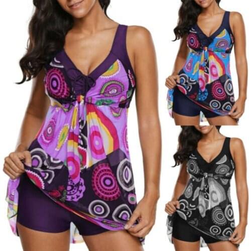 Plus Size Womens Sexy Bikini Set Padded Womens Swimwear High Waist Beachwear Ladies Swimming Costume Tankini Floral Swimsuit