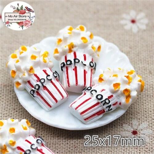 10PCS 25x17mm Resin Flatback Cabochon popcorn Miniature Food Decoration Charm Craft