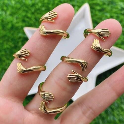 10Pcs Unique Designs Love Hug Gold Color Ring Fashion Creative Open Ring Trendy Jewelry Gifts for Lovers