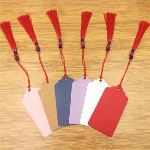 200Pcs/Lot Different Color Rectangle Scallop Shape Kraft Paper Hanging Tag Label Note Price Costume New Tags With Tassel Strings