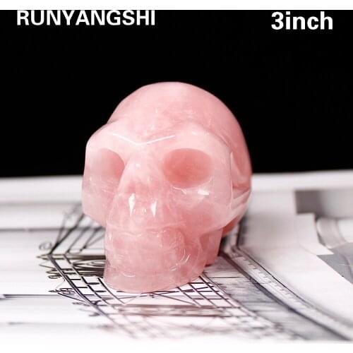 3inch Natural Rose quartz crystal skull ghost hand carved crystal halloween gift festival crystal craft for decoration