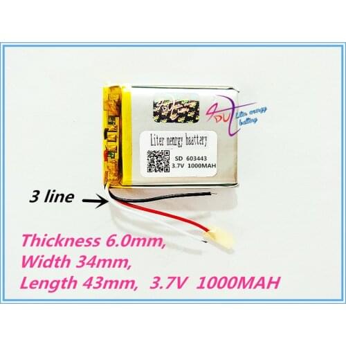 3 line Liter energy battery 3.7V e road route LH950 LH980N 603443 063443 1000mAh 5 inch navigator universal rechargeable battery