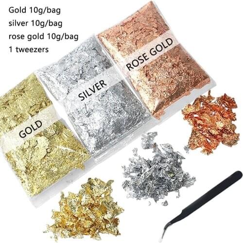 3pcs Bag Gold Foil Tweezers Foil Flakes Pieces Glitter Decoration DIY Painting Crafts Nait Arts Scrapbooking Cards Making Decor