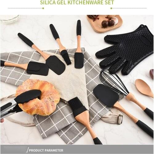 6/7/8/10Pcs Dropshipping Silicone Wood Turner Soup Spoon Spatula Brush Scraper Pasta Gloves Egg Beater Kitchen Cooking Tools