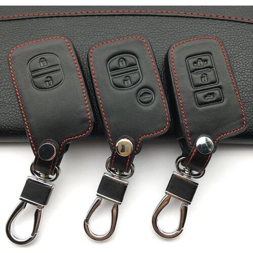 Genuine Leather Remote Control Keychain Car Key Cover For Toyota Camry/ Highlander / VIOS /Yaris 2 buttons key case starline a91