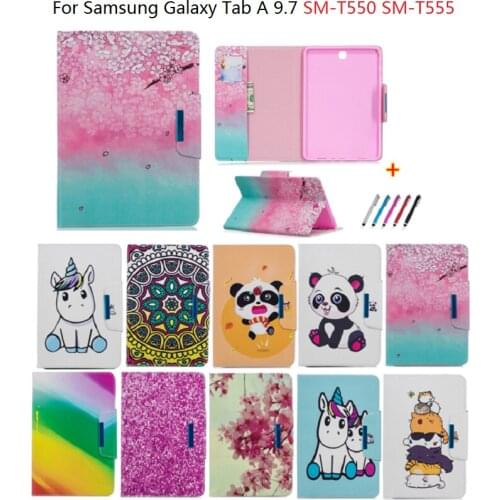 For Samsung Galaxy Tab A 9.7 Case 2015 Unicorn Flower Painted Tablet Cover for Funda Samsung Galaxy Tab SM-T550 SM-T555 T550