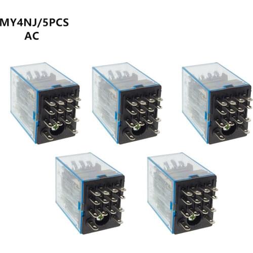 5Pc MY4NJ Electronic Micro Mini Electromagnetic Relay 5A 14PIN AC 12V 24V 36V 48V 110V 220V 380V LED Indicator Relay Switch
