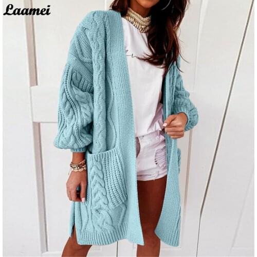 New Fashion Ladies Cardigans Mid-length Knitted Sweater Ropa Mujer Femme Autumn Coat Pocket Cardigan Solid Woman Clothes