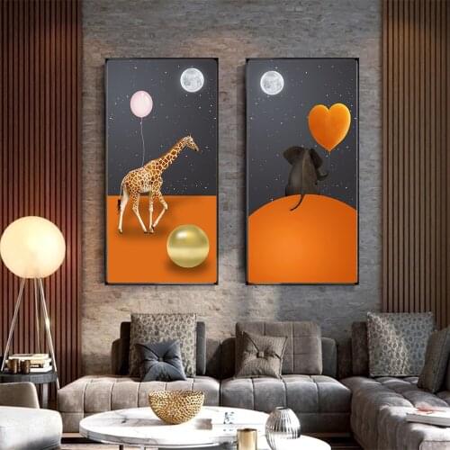 Nordic Space Animal Elephant Giraffe Canvas Paintings Wall Art Posters Prints Wall Pictures for Living Room Home Cuadros Decor