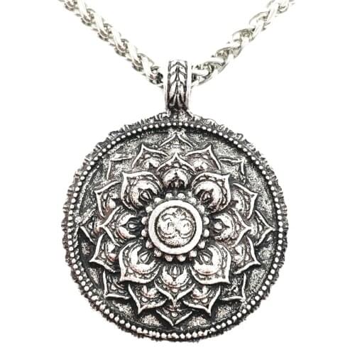 OM Yoga Pendant Lotus Flower Necklace Wicca Witchcraft Spiritual Womens Jewelry Indian Ethnic Neckless Women