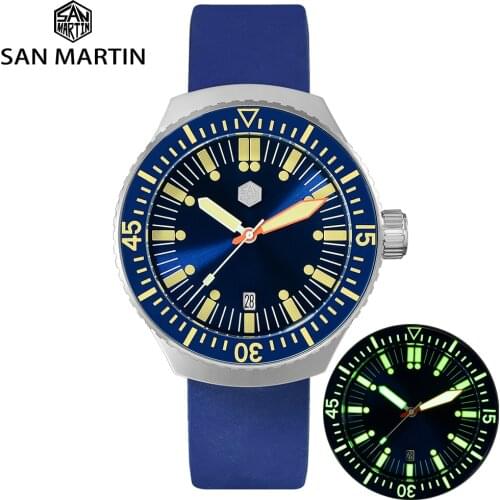 San Martin Mechanical Watch Fashion Men Automatic Stainless Steel Diving Watches Luminous Rubber 200 Meters Waterproof Watches