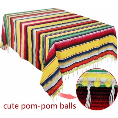 59 x 84 Inch Mexican Blanket Striped Tablecloth for Mexican Party Decorations Cotton Mexican Serape Blanket Outdoor Table Cover