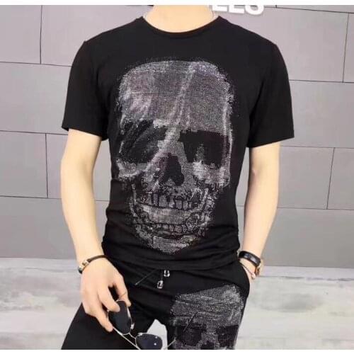 England Style Tshirt Man Diamond Short Sleeve T-shirt Mens fashion Summer Rhinestone Design Bottom T Shirts