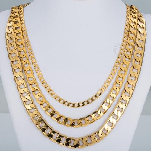 Mens Necklace Gold Filled Curb Cuban Link Gold Chain Necklaces for Men Women Davieslee Wholesale Jewelry Fashion Gift DLGNM50