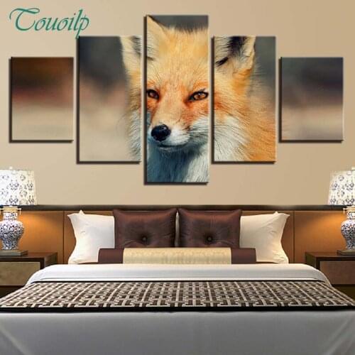 5 panel full spuare&round Animals Fox diamond painting crystal Painting diamonds decorative 5d diy diamond embroidery kits