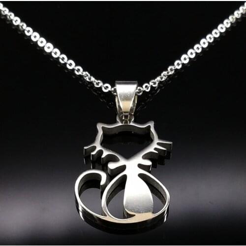 2021 New Cute Cat Stainless Steel Choker Necklace for Women Silver Color Animal Necklace Women Jewelry colgantes mujer moda N741