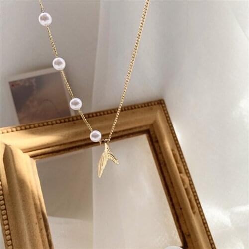 New Hot Fashion Mermaid Tail Choker Necklace Bohemian Luxury Pearl Choker Mermaid Pendant Necklace for Women Summer Jewelry Gift