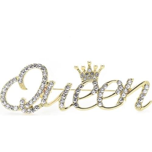 New Letter Queen Brooch for Women Rhinestone Gril Gold Sliver Crown Letters Pary Office Brooch Pins Gifts Pins Sexy Badge