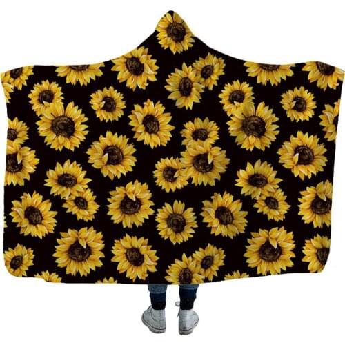 Sunflower Printed Hooded Blanket Thickening Velvet Plush Plush Throw Blanket Family Blanket For Kids Throw Blanket In Cap Warm