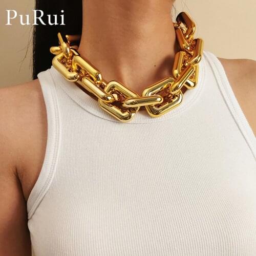 Punk Large Chunky Chain Choker Necklace Statement Gold Sliver Color Hip Hop Streetwear Square Link Chain Necklace Jewelry 2021