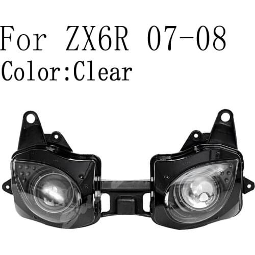 Motorcycle Front Headlight Lamp Assembly For Kawasaki Ninja ZX6R 636 2007 2008 Clear Lens