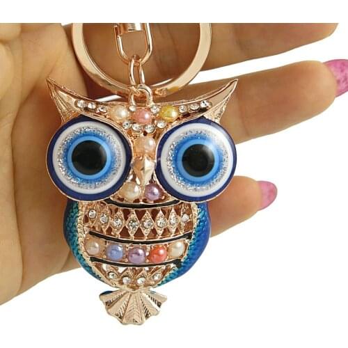 Lovely Enamel Owl Key Chains Rings Holder Rhinestone Purse Bag Buckle Pendant for Car Keyrings KeyChains jewelry