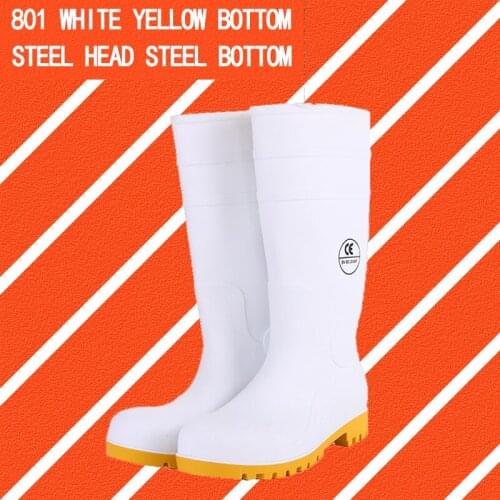 PRO SAFETY PVC Steel Head Rain Boots White Chemical Resistant Safety Boots White High Boot Beverage Industry Safety Boots