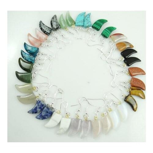 Natural stone tiger eye Turquoises Quartz Crystal Opal Crescent earring pendant for diy Jewelry making earring Accessories