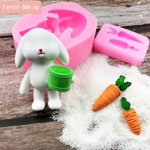 3D Rabbit Easter Bunny Fondant Silicone Mold Decoration Tool Chocolate Cake Gumpaste Carrot Kitchen Cooking Mold Soft ceramics