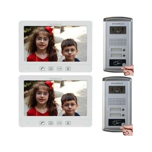 ZHUDELE Inercom System For 2-Apartments 2 Doors,10.1" Video Door Phone Waterproof Explosion-proof Camera ID Card Unlock