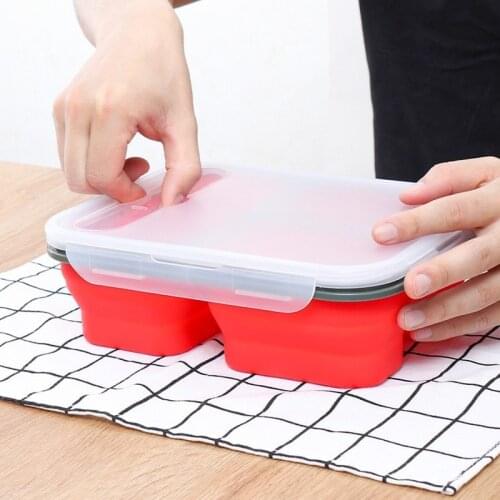2 Cells Silicone Collapsible Portable Lunch Box 900ml Microwave Oven Bowl Folding Food Storage Lunch Container Lunchbox