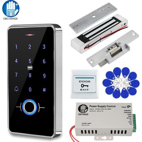 Outdoor Fingerprint Access Control System Biometrics IP68 Waterproof RFID Keypad + 180KG Electric Magnetic Strike Lock 13.56MHz