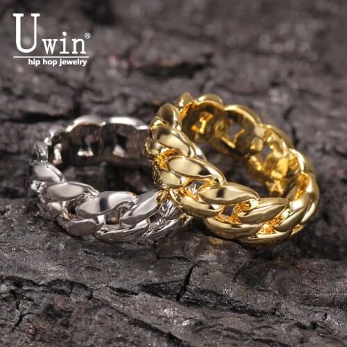 UWIN Cuban Rings Glossy 7mm Width Couples Hip Hop Jewerly For Men&Women Fashion Copper Gold Plated Accessories
